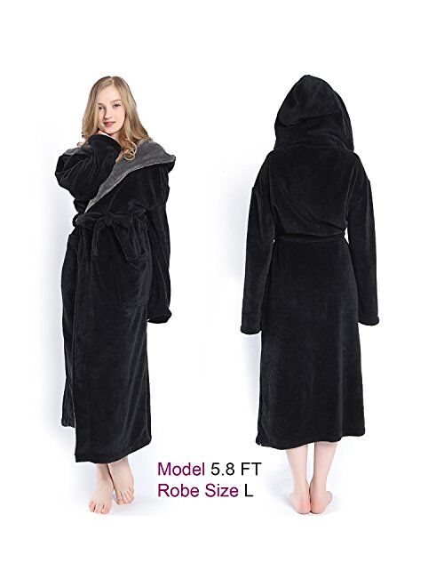 KEMUSI Hooded Herringbone Women's Soft Spa Long Kimono Bathrobe,Comfy Full Length Warm Nightdress