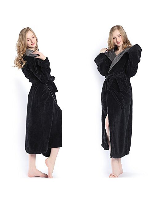 KEMUSI Hooded Herringbone Women's Soft Spa Long Kimono Bathrobe,Comfy Full Length Warm Nightdress