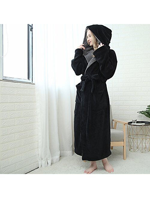 KEMUSI Hooded Herringbone Women's Soft Spa Long Kimono Bathrobe,Comfy Full Length Warm Nightdress