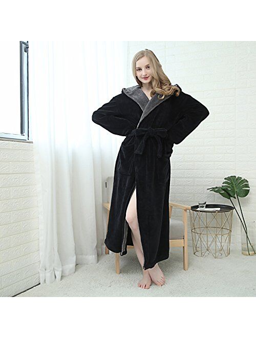 KEMUSI Hooded Herringbone Women's Soft Spa Long Kimono Bathrobe,Comfy Full Length Warm Nightdress