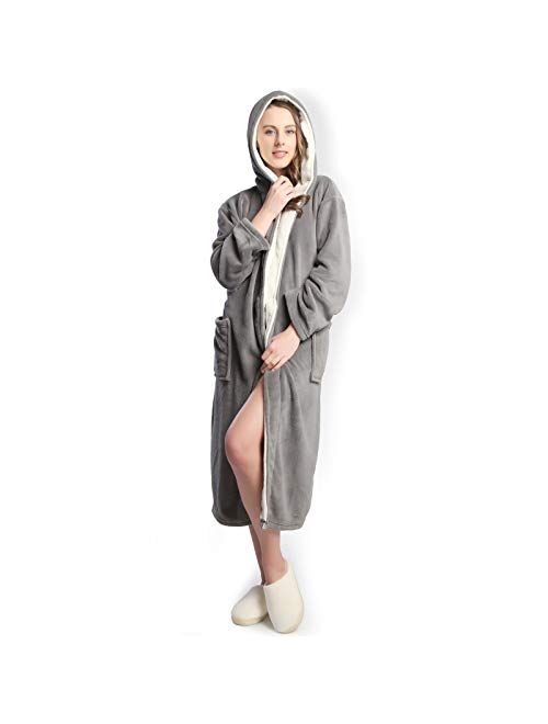 KEMUSI Hooded Herringbone Women's Soft Spa Long Kimono Bathrobe,Comfy Full Length Warm Nightdress