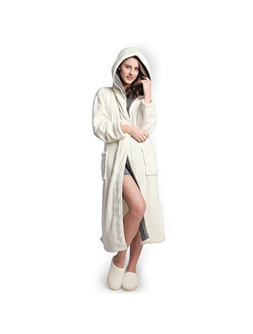 KEMUSI Hooded Herringbone Women's Soft Spa Long Kimono Bathrobe,Comfy Full Length Warm Nightdress