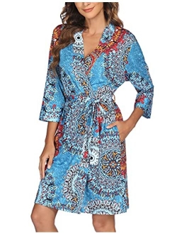 Bluetime Women Robe Soft Kimono Robes Cotton Bathrobe Sleepwear Loungewear Short