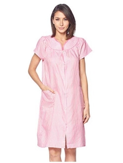 Casual Nights Women's Snaps Front Closure House Dress Short Sleeve Woven Housecoat Duster Lounger Robe