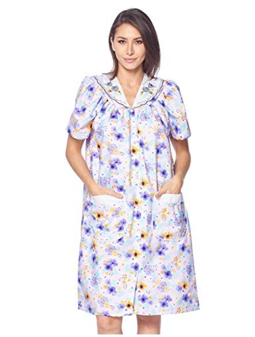 Casual Nights Women's Snaps Front Closure House Dress Short Sleeve Woven Housecoat Duster Lounger Robe