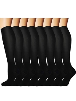 Copper Knee High Compression Socks for Men & Women(8 Pairs)-Best for Running,Athletic and Travel -20-30mmHg