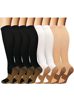 Copper Knee High Compression Socks for Men & Women(8 Pairs)-Best for Running,Athletic and Travel -20-30mmHg