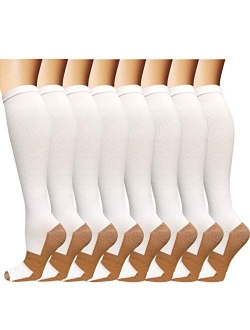 Copper Knee High Compression Socks for Men & Women(8 Pairs)-Best for Running,Athletic and Travel -20-30mmHg