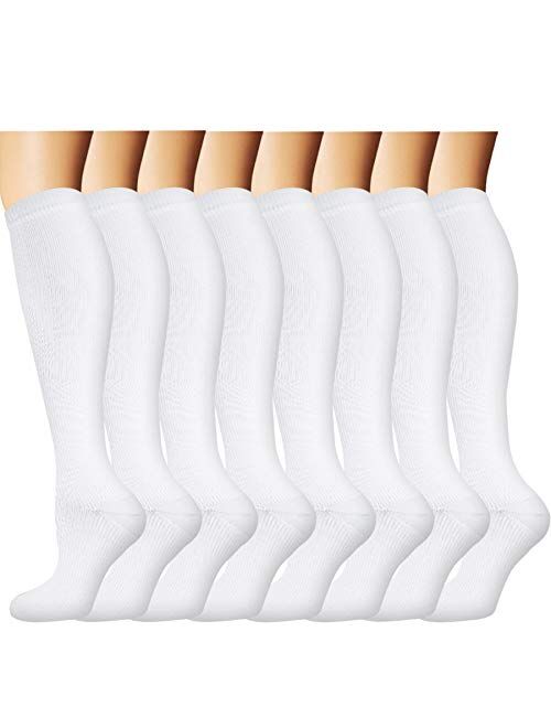 Copper Knee High Compression Socks for Men & Women(8 Pairs)-Best for Running,Athletic and Travel -20-30mmHg