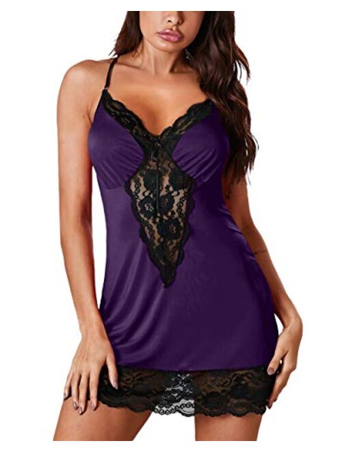 BLMFAION Sexy Plus Size Lace Sleep Lingerie Satin Sleepwear Sets S-5X