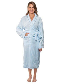 Premium Women Fleece Robe with Satin Trim | Luxurious Super Soft Plush Bathrobe