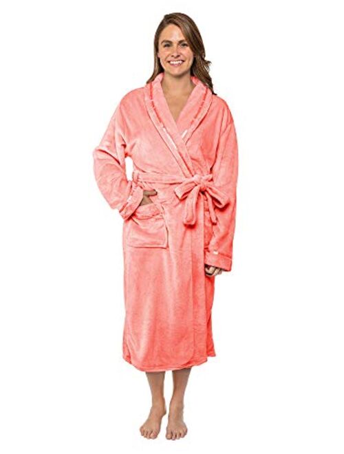 Premium Women Fleece Robe with Satin Trim | Luxurious Super Soft Plush Bathrobe