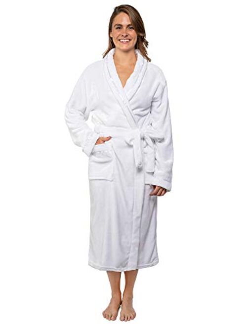 Premium Women Fleece Robe with Satin Trim | Luxurious Super Soft Plush Bathrobe