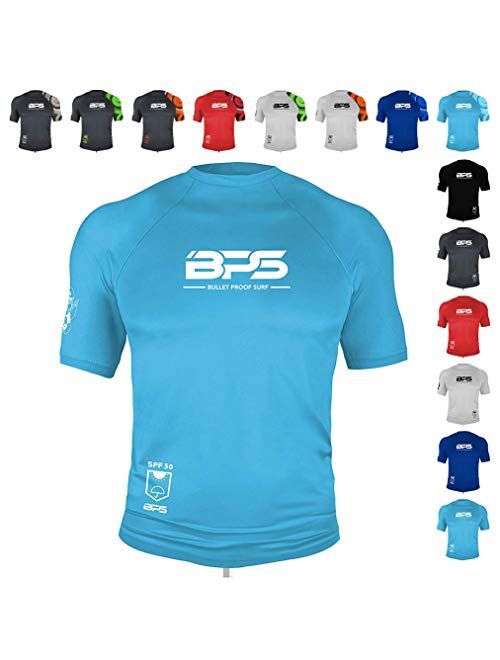 BPS Men's UPF 50+ Short Sleeve and Long Sleeve Swim Shirt/Rash Guard with Sun Protection