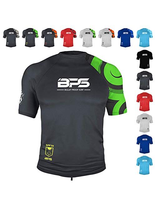 BPS Men's UPF 50+ Short Sleeve and Long Sleeve Swim Shirt/Rash Guard with Sun Protection