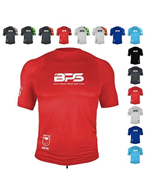 BPS Men's UPF 50+ Short Sleeve and Long Sleeve Swim Shirt/Rash Guard with Sun Protection