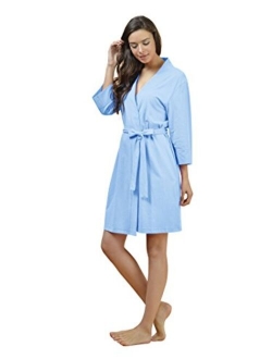 SIORO Women's Kimono Robes Cotton Lightweight Bath Robe Knit Bathrobe Soft Sleepwear V-Neck Ladies Nightwear