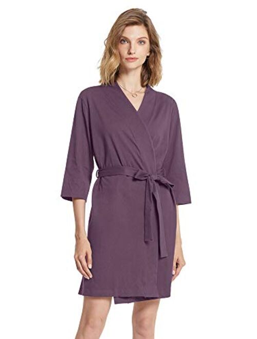 SIORO Women's Kimono Robes Cotton Lightweight Bath Robe Knit Bathrobe Soft Sleepwear V-Neck Ladies Nightwear