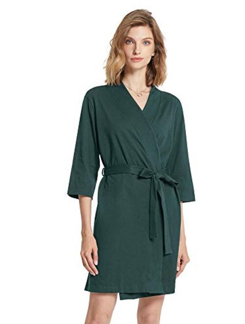 SIORO Women's Kimono Robes Cotton Lightweight Bath Robe Knit Bathrobe Soft Sleepwear V-Neck Ladies Nightwear