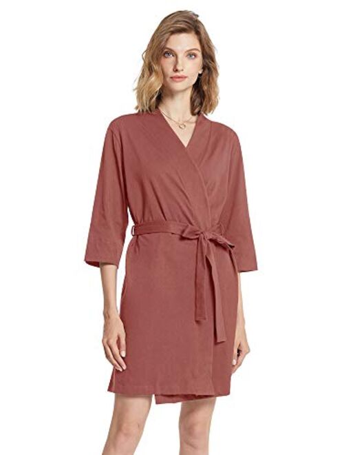 SIORO Women's Kimono Robes Cotton Lightweight Bath Robe Knit Bathrobe Soft Sleepwear V-Neck Ladies Nightwear