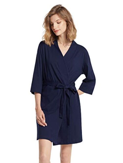 SIORO Women's Kimono Robes Cotton Lightweight Bath Robe Knit Bathrobe Soft Sleepwear V-Neck Ladies Nightwear