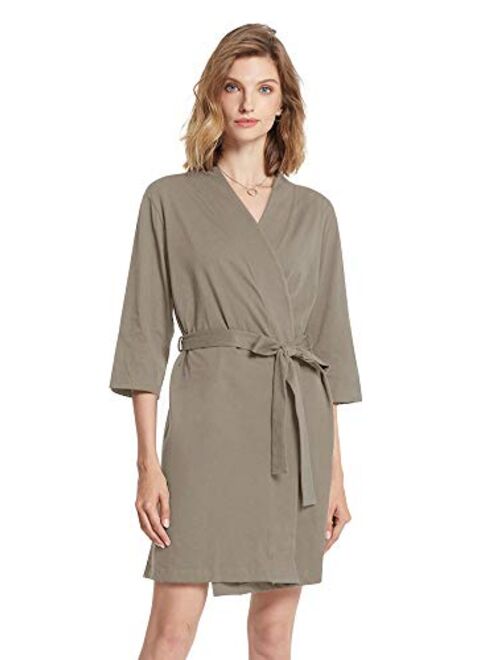 SIORO Women's Kimono Robes Cotton Lightweight Bath Robe Knit Bathrobe Soft Sleepwear V-Neck Ladies Nightwear