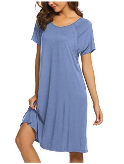 Womens Nursing/Delivery/Labor/Hospital Nightdress Short Sleeve Maternity Nightgown with Button S-XXL