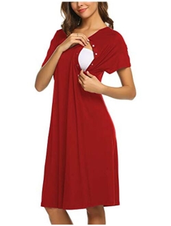 Womens Nursing/Delivery/Labor/Hospital Nightdress Short Sleeve Maternity Nightgown with Button S-XXL