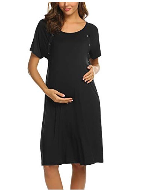 Ekouaer Womens Nursing/Delivery/Labor/Hospital Nightdress Short Sleeve Maternity Nightgown with Button S-XXL