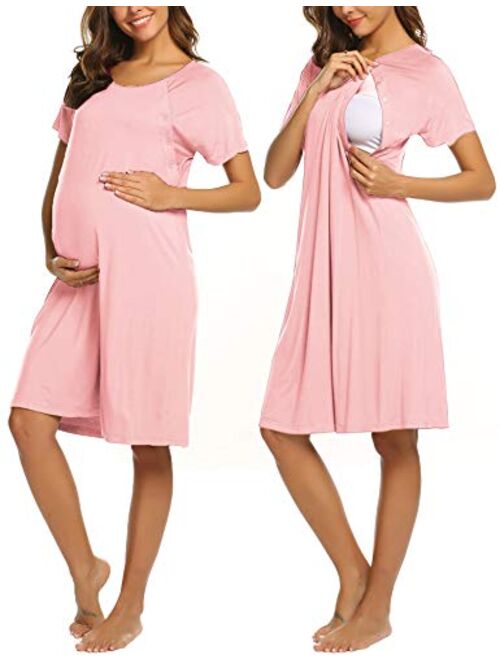 Ekouaer Womens Nursing/Delivery/Labor/Hospital Nightdress Short Sleeve Maternity Nightgown with Button S-XXL