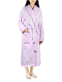 Deluxe Women Fleece Robe with Satin Trim | Luxurious Plush Spa Bathrobe Waffle Design