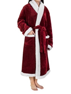 Deluxe Women Fleece Robe with Satin Trim | Luxurious Plush Spa Bathrobe Waffle Design