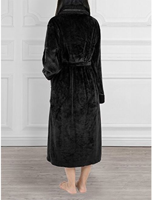 Deluxe Women Fleece Robe with Satin Trim | Luxurious Plush Spa Bathrobe Waffle Design