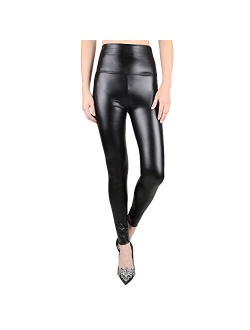 jntworld, Women's Stretchy Faux Leather Leggings Pants, Sexy Black High Waisted Tights