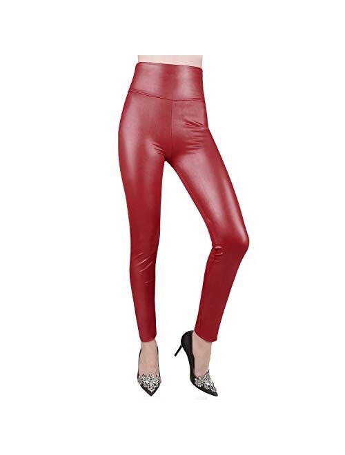 jntworld, Women's Stretchy Faux Leather Leggings Pants, Sexy Black High Waisted Tights