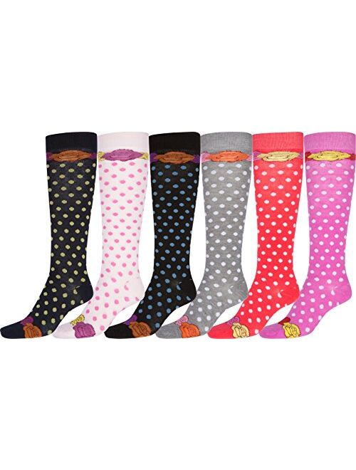 Sakkas Ladies Cute Colorful Design or Solid Knee High Socks Assorted 6-Pack