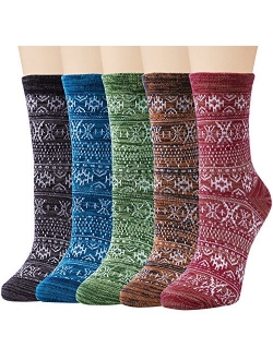 Chalier 5-6 Pairs Womens Funny Socks Vintage Cotton Crew Patterned Socks Novelty Fun Socks for Women