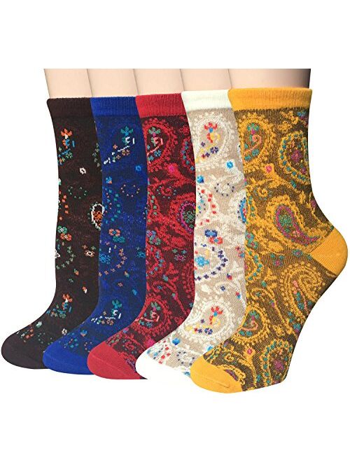 Chalier 5-6 Pairs Womens Funny Socks Vintage Cotton Crew Patterned Socks Novelty Fun Socks for Women