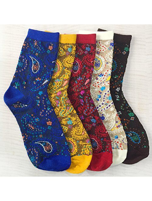 Chalier 5-6 Pairs Womens Funny Socks Vintage Cotton Crew Patterned Socks Novelty Fun Socks for Women