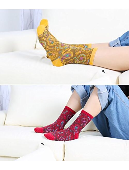 Chalier 5-6 Pairs Womens Funny Socks Vintage Cotton Crew Patterned Socks Novelty Fun Socks for Women