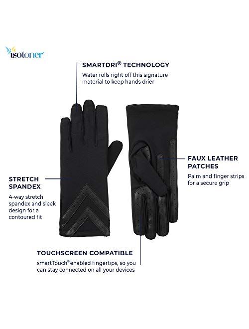 isotoner Women's Spandex Touchscreen Gloves with Fleece Lining and Chevron Details