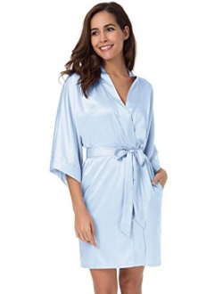 SIORO Women's Satin Robe,Silky Kimono Bathrobe for Bride Bridesmaids,Wedding Party Loungewear Short XS-XXL