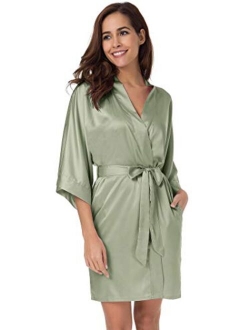 SIORO Women's Satin Robe,Silky Kimono Bathrobe for Bride Bridesmaids,Wedding Party Loungewear Short XS-XXL