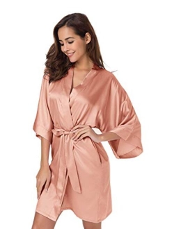 SIORO Women's Satin Robe,Silky Kimono Bathrobe for Bride Bridesmaids,Wedding Party Loungewear Short XS-XXL