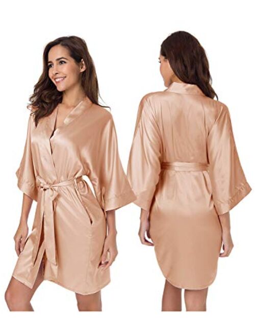 SIORO Women's Satin Robe,Silky Kimono Bathrobe for Bride Bridesmaids,Wedding Party Loungewear Short XS-XXL