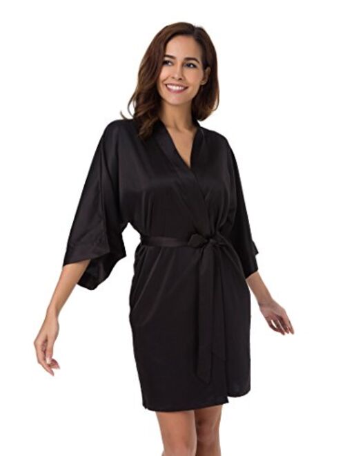 SIORO Women's Satin Robe,Silky Kimono Bathrobe for Bride Bridesmaids,Wedding Party Loungewear Short XS-XXL