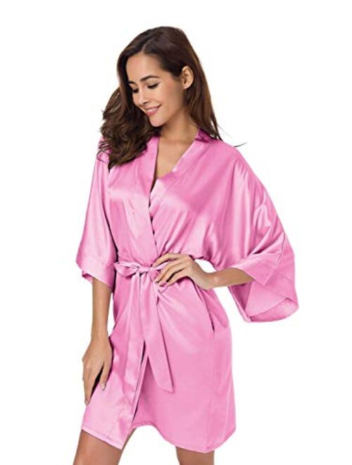 SIORO Women's Satin Robe,Silky Kimono Bathrobe for Bride Bridesmaids,Wedding Party Loungewear Short XS-XXL