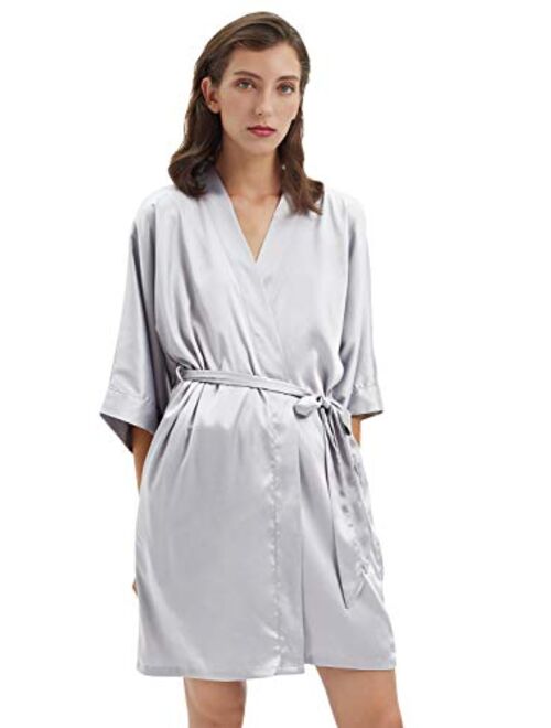 SIORO Women's Satin Robe,Silky Kimono Bathrobe for Bride Bridesmaids,Wedding Party Loungewear Short XS-XXL