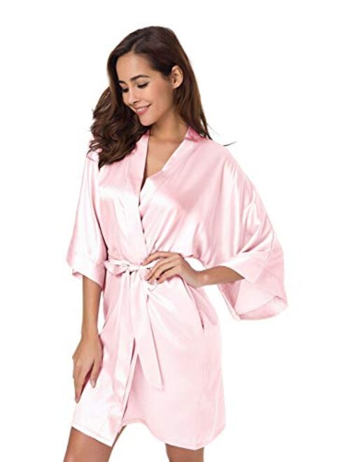 SIORO Women's Satin Robe,Silky Kimono Bathrobe for Bride Bridesmaids,Wedding Party Loungewear Short XS-XXL