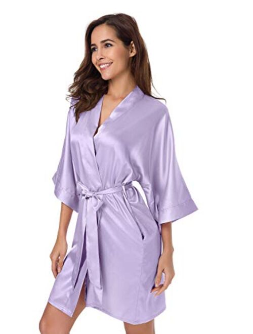 SIORO Women's Satin Robe,Silky Kimono Bathrobe for Bride Bridesmaids,Wedding Party Loungewear Short XS-XXL